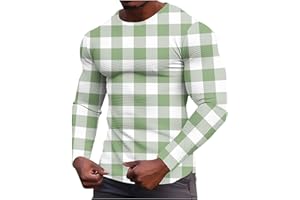 Mens Waffle Long Sleeve Shirts, Crew Neck Plaid Underwear Tops Casual Colorblock Pullover Sweaters Gym Undershirts