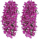 Faux bougainvillea Artificial Hanging Flowers for Outdoors Decoration 2 PCS Silk Flowers for Outside UV Resistant Real Look Bogieville Fake Bugambilias Vines for Balcony Porch Planter (Purple)