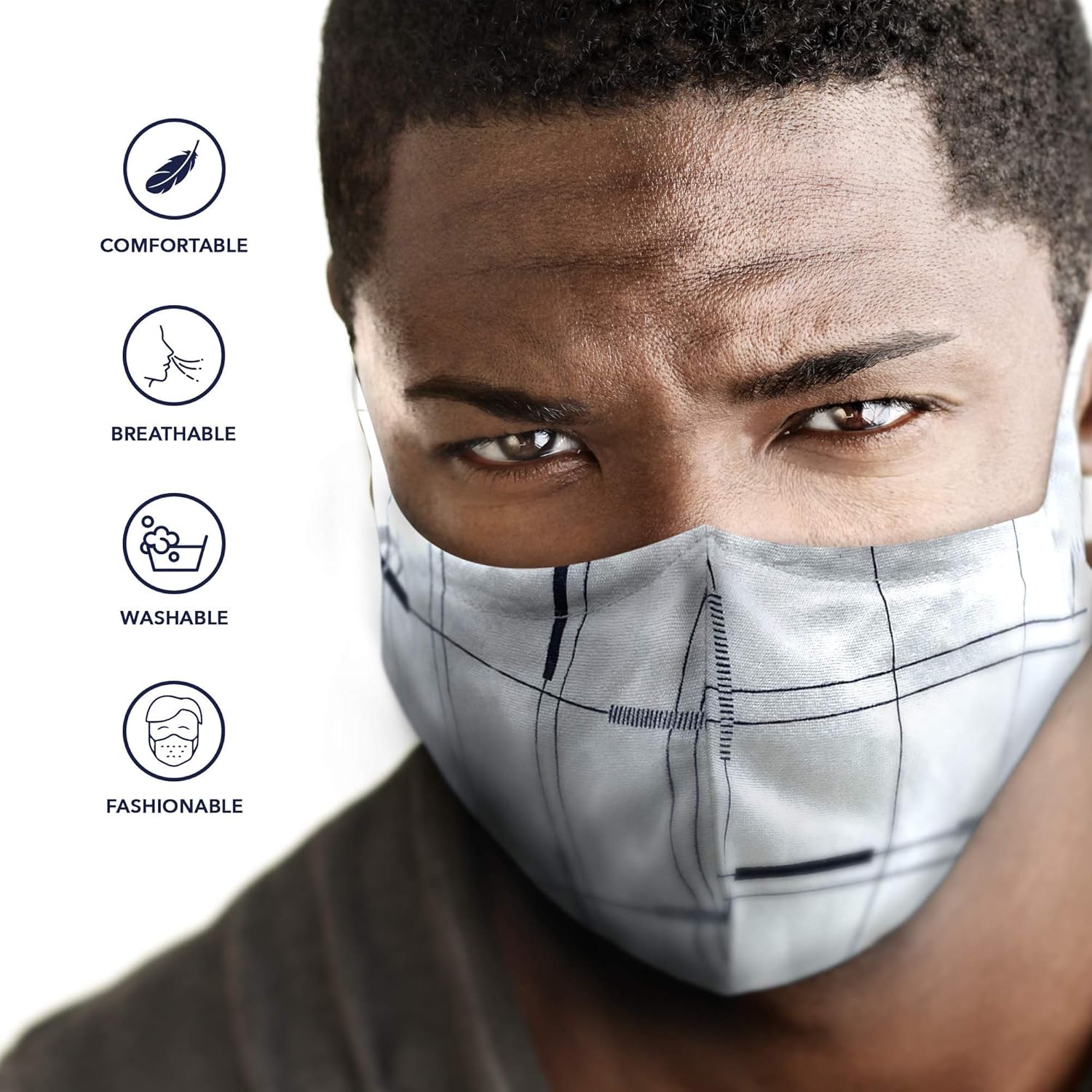 Cloth Face Masks Reusable Washable for Men & Women - Black & White Cotton Face Masks Printed Face Covering with Elastic Straps - Unisex Adult by MADDY - 3 PCS: Clothing