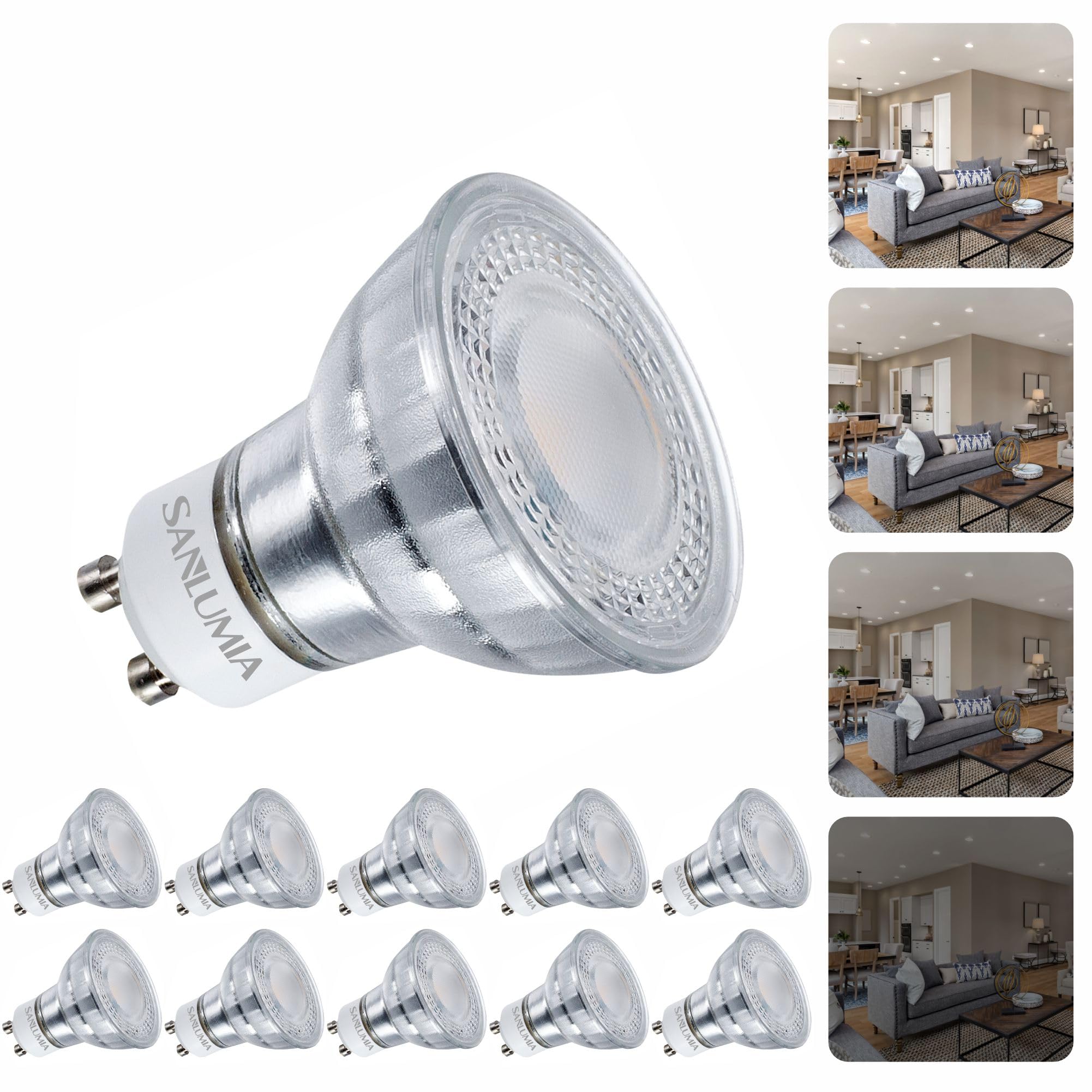 sanlumia 10 X 7W Gu10 LED Dimmable Bulbs 560 Lumen Recessed Cool White Spotlight Bulbs 75W Halogen Equivalent Daylight 6400K