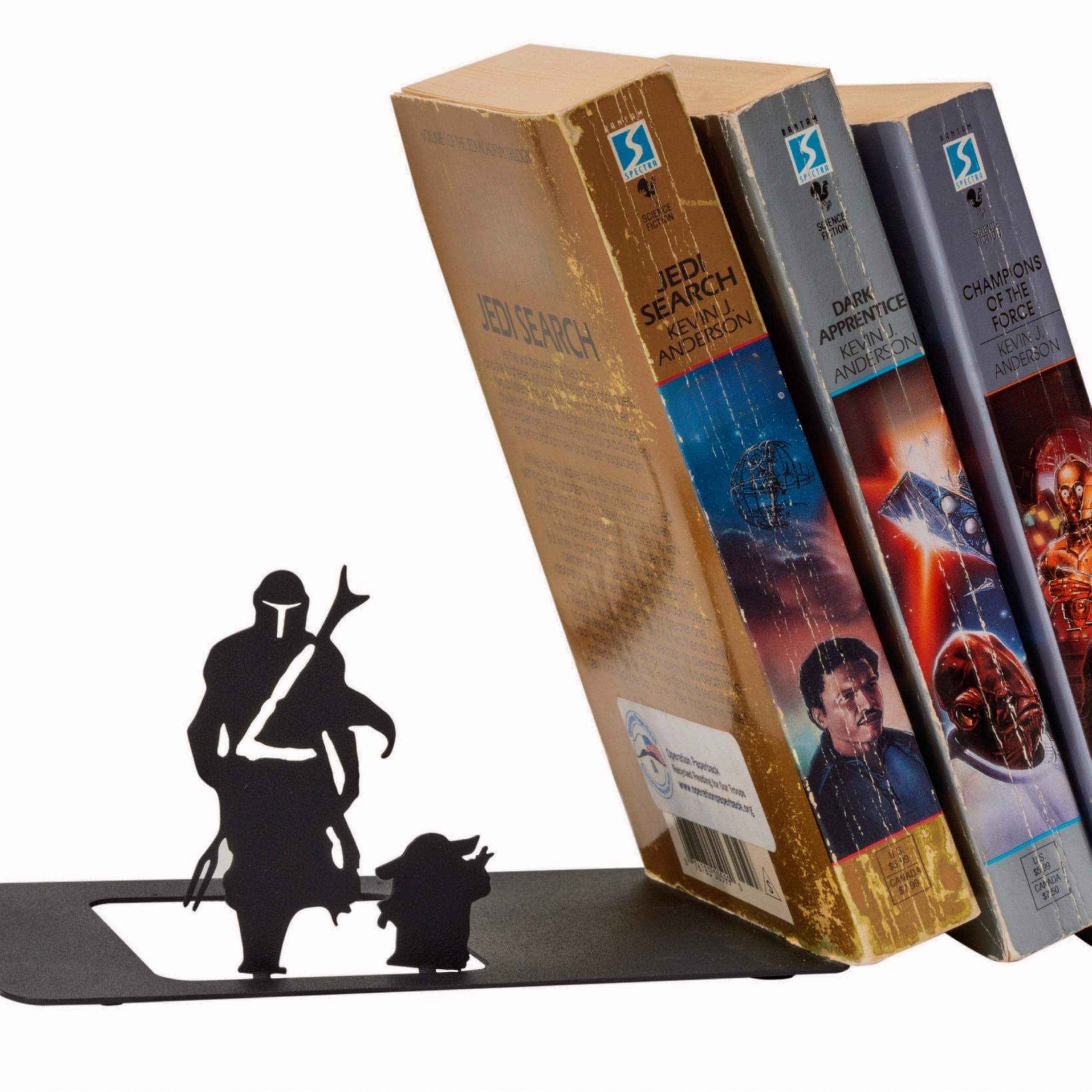 Renovatio Metal Bookends - Mercenary & Baby - Cute & Decorative - Geeky Anime - Black Book Ends for Office & Home - Cool Book Stopper