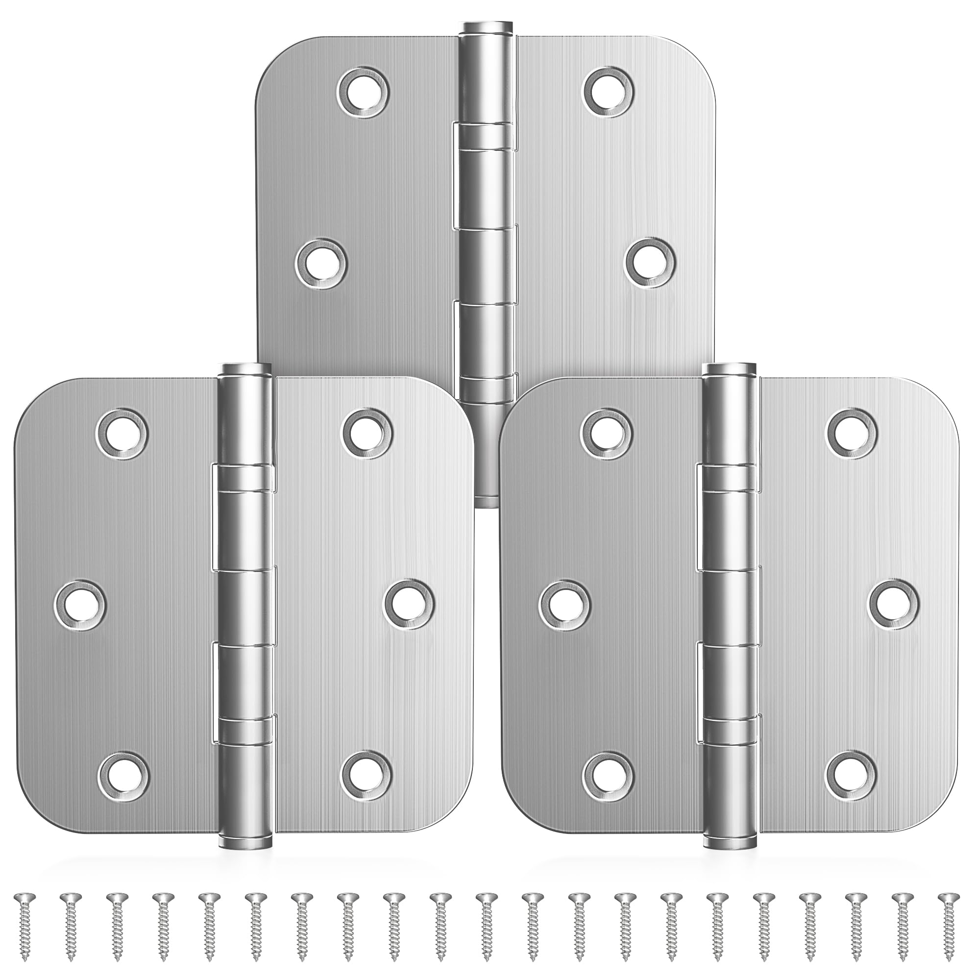 Photo 1 of KOLET Ball Bearing Door Hinges, 3.5 Inches Door Hinges, 5/8'' Radius Corner Heavy Duty Stainless Steel Hinges, Smooth and Quiet, Non Removable Pin, Brushed Nickel, 3 Pack