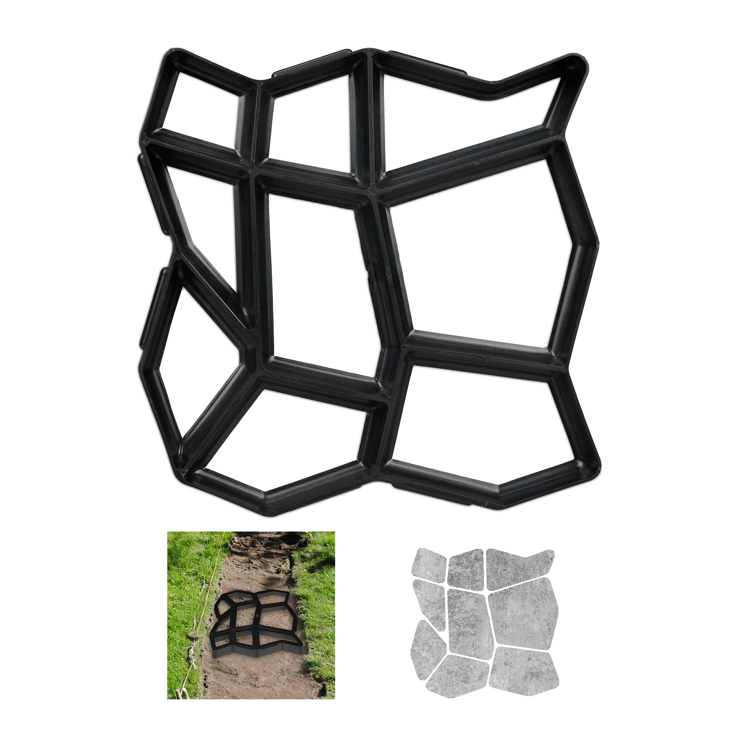 Relaxdays Concrete Mould, Irregular Shape, Cement Cast, Frame, Pavement Stone, Patio, Plaster, HxWxD: 4x42x42cm, Black