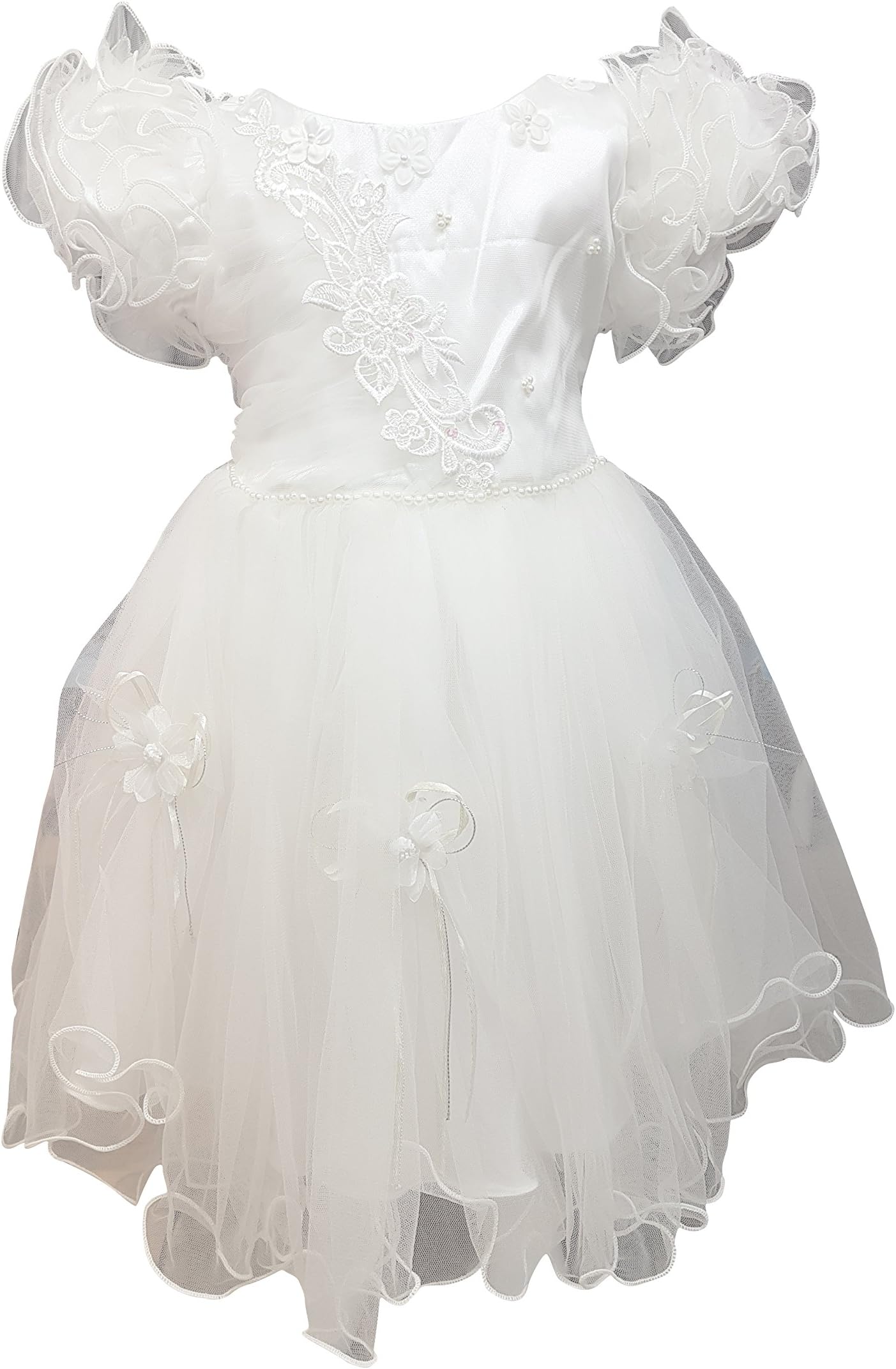 Baby Girls Fairy Bow Dress Flower Princess Prom Formal Party Wedding Bridesmaid (7-8 Years, White)