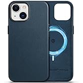 SHIELDON Genuine Leather Case for iPhone 15 2023, Magnetic Wireless Charging Slim Non-Slip Anti-Scratch Shock-Absorbent Phone Case Cover with Metal Buttons Compatible with iPhone 15 6.1" - Navy Blue