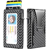 KISUEDZP Wallet for Men Slim Minimalist Pop-up Smart Holds 5-6 Cards - RFID Blocking Metal with Money Clip, Credit Card Holder & ID Window,Business Card Cases men accessories(Carbon)