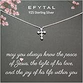 EFYTAL Small Cross Necklace for Women, Sterling Silver Dainty CZ Cross Necklace for Women, First Communion Gifts, Confirmation Gifts for Teen