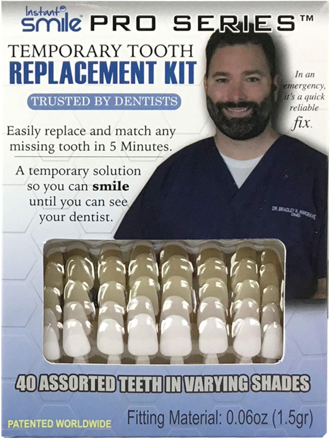 Instant Smile Pro Series Temporary Tooth Replacement Kit, 40 Different False Teeth, Variety of Shapes and Colours