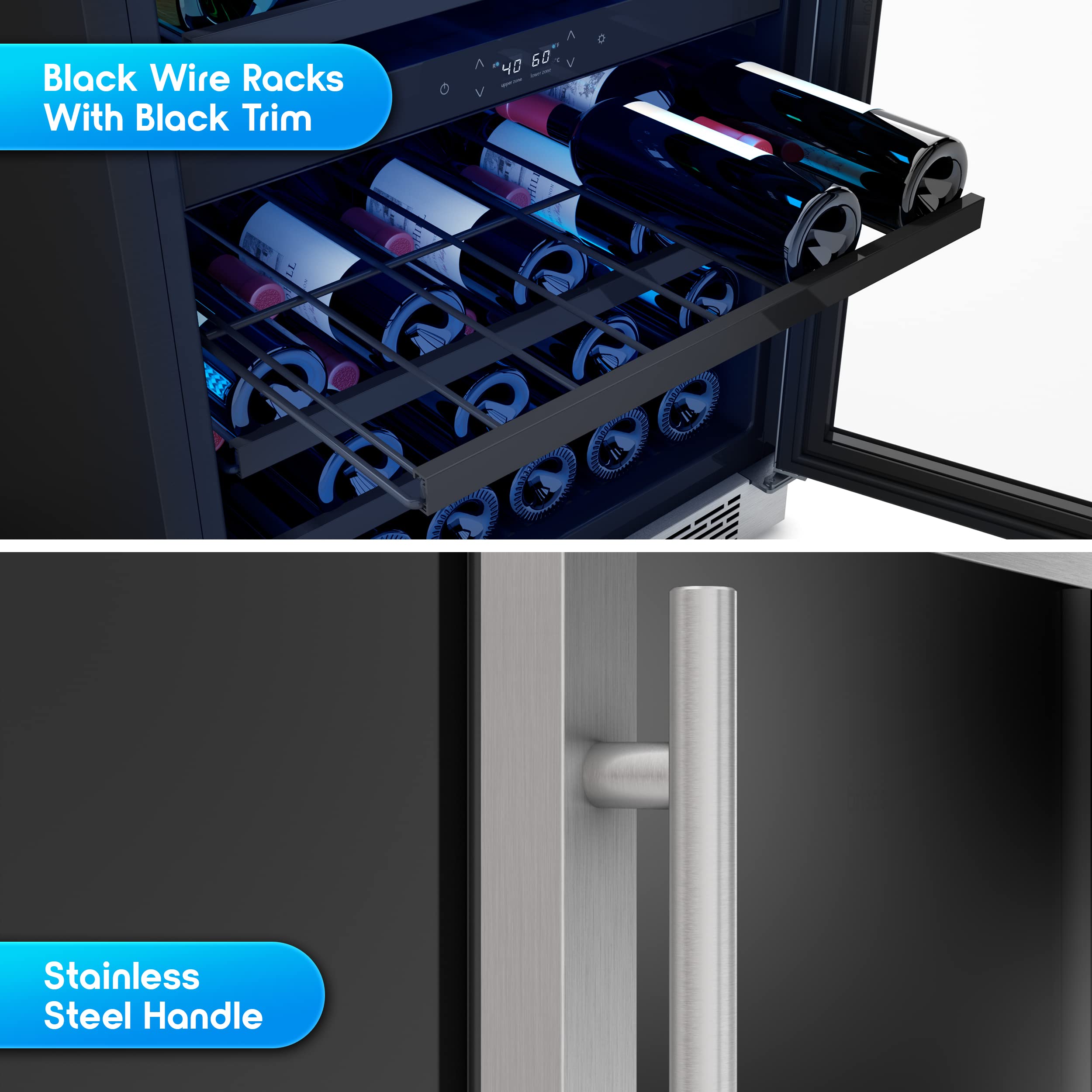 Zephyr Brisas 24 Inch Wine Fridge Dual Zone Under Counter Low Noise