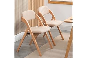HOMEFUN Folding Chairs with Padded Seats, Wooden Stackable Dining Chair Set of 2 with Removable Cover Extra for Guests Kitchen Office Wedding Party Picnic, Khaki