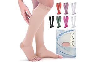 Doc Miller Open Toe Compression Socks, 20-30 mmHg, Toeless Compression Sleeves for Legs, Knee High Stockings for Shin Splints, Varicose Veins, Travel, Calf Support & Muscle Recovery, Men & Women, Pair