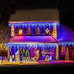 99ft Icicle Lights for Outside, Blue Christmas