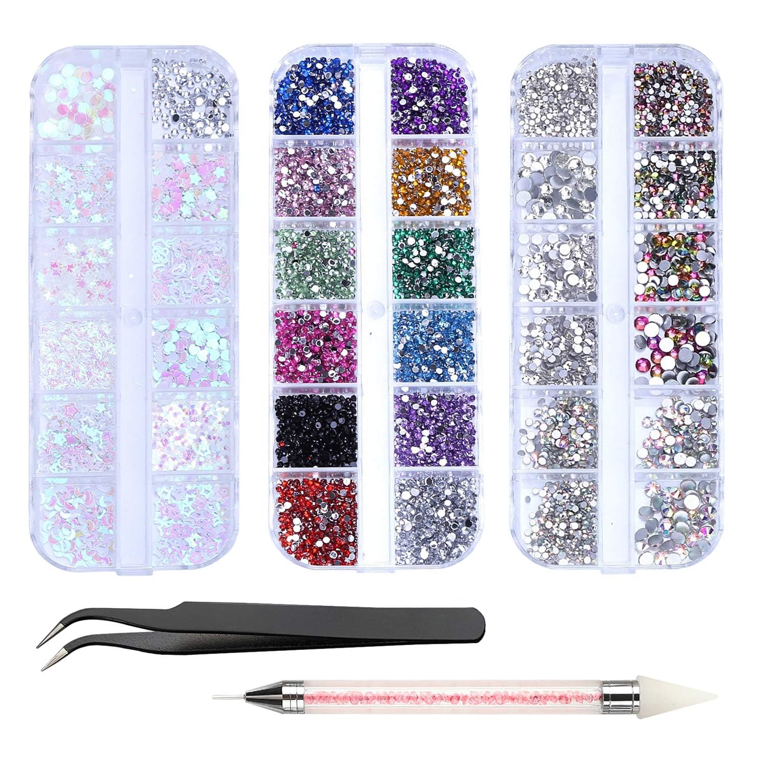 4200pcs Rhinestones for Nails, Nail Glitter Sequins Nail Decals with Crystals Nail Gems Diamonds for Nail Art Including Wax Pencil for Rhinestones And Rhinestone Picker