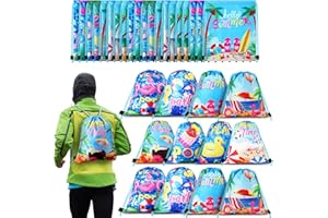 Hosuly 24 Pcs Summer Pool Party Drawstring Bags Swimming Pool Party Favor Decoration Summer Goody Candy Treat Gift Backpack Favors Bags Beach Hawaiian Shower Birthday