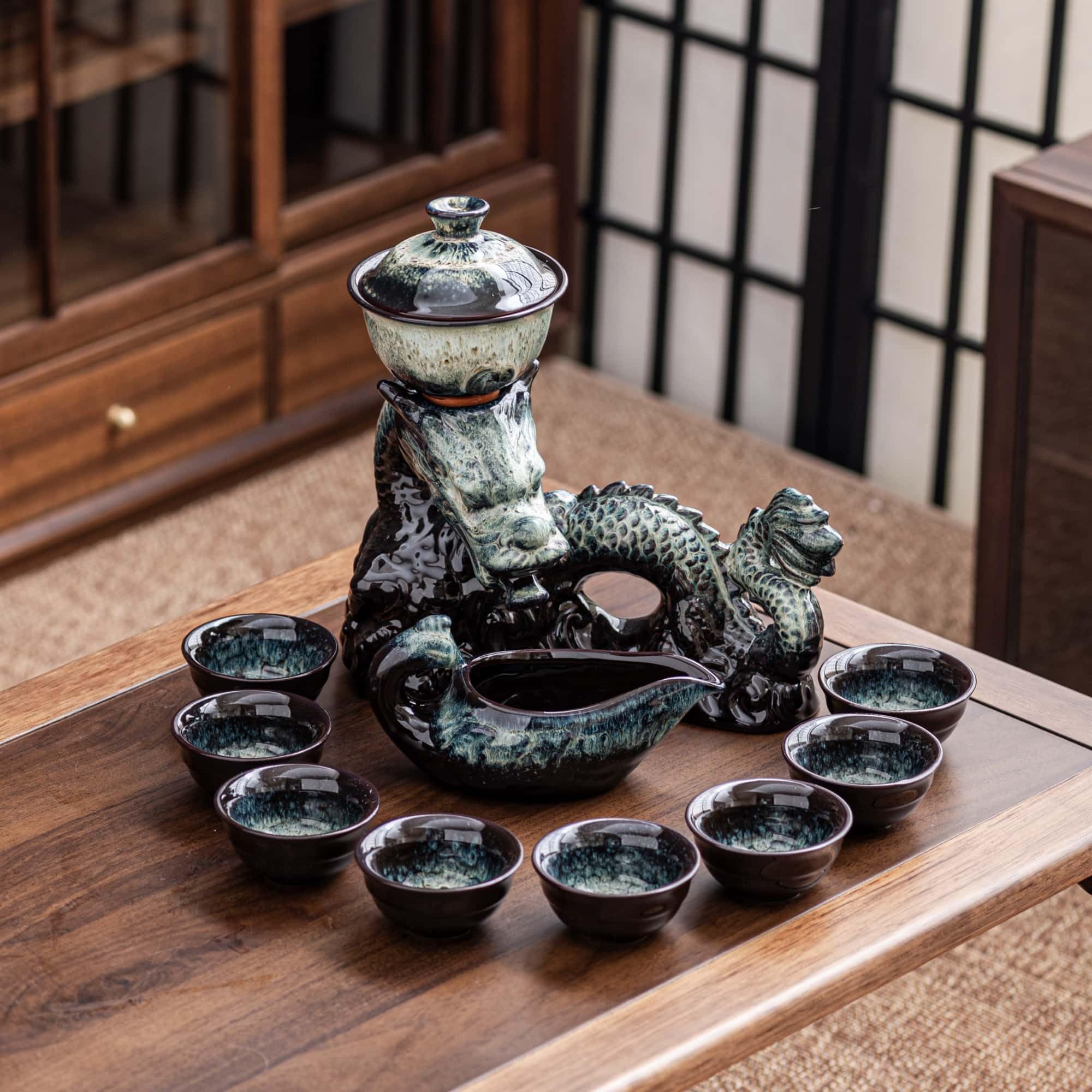 Photo 1 of Ceramic Teapot with Infuser Semi Automatic Tea Set Magic Teapot with 8 cups Gradient Color (Gradient Dragon- C)