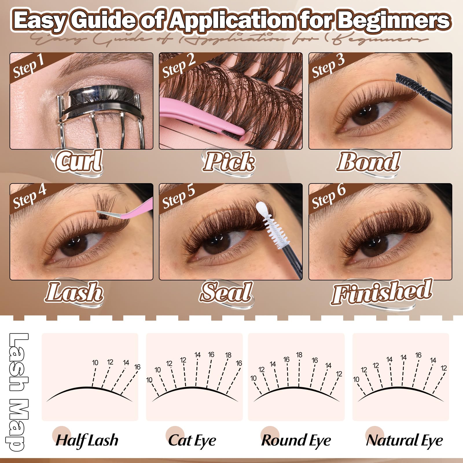 Yawamica Brown Lash Clusters Fluffier Eyelash Extension 10-16mm Individual Lashes D Curly Eyelash Clusters 40D+50D+70D Volume 300pcs Cluster Lashes Pestañas Pelo a Pelo DIY Lash Extension at Home