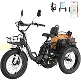 Skeri Electric Tricycle for Adults, 750W(Peak 1350W) Motor Etrike, 20"x4" Folding Fat Tire Electric Trike, 48V13Ah Battery, 3-Wheel Electric Bike, 20MPH, Front &amp; Rear Basket &amp; Differential
