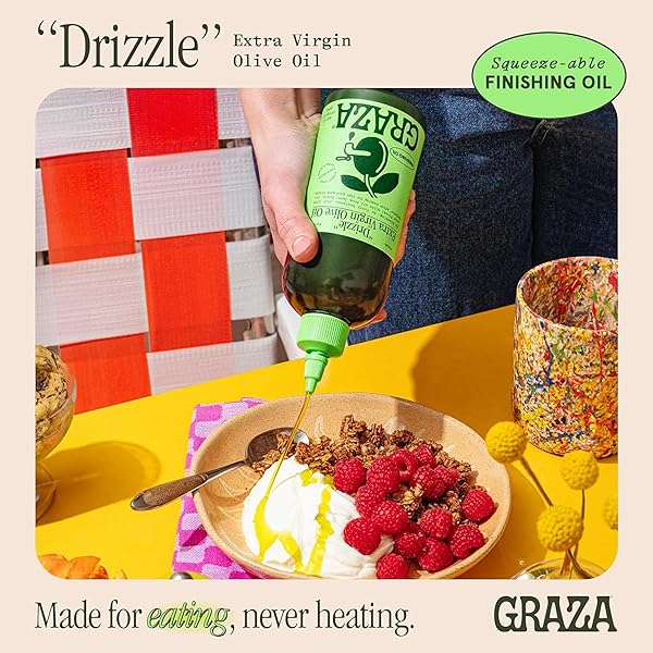 GRAZA DRIZZLE EXTRA VIRGIN OLIVE OIL, FINISHING OIL – HIGH POLYPHENOL EARLY HARVEST EVOO FINISHING OIL IN A SQUEEZE BOTTLE – SINGLE FARM OLIVES FROM SPAIN – 11.8 FL OZ (350ML)