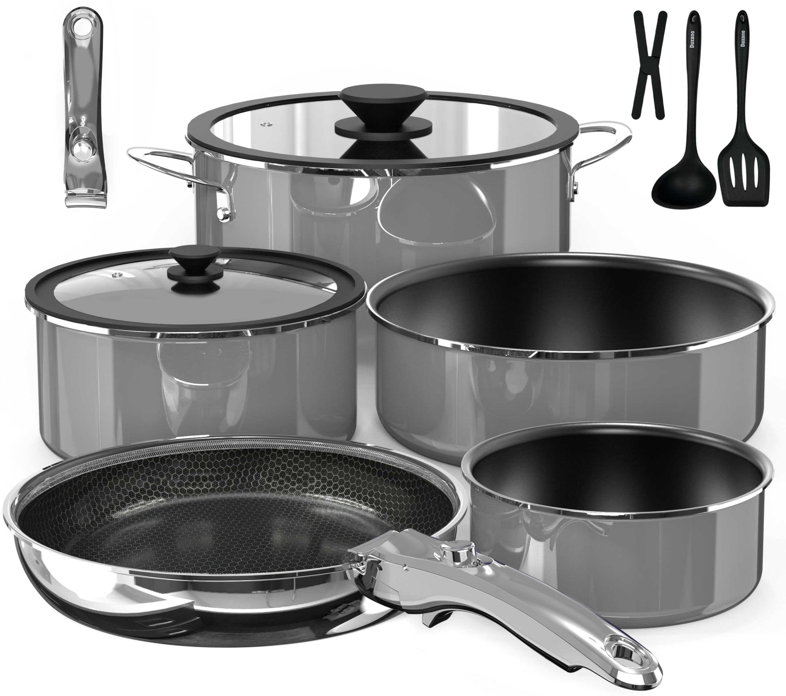 Photo 1 of Pro DUXANO Ceramic Pots and Pans Set & 2026 Upgraded Hybrid 3-Ply Stainless Steel Frypan, 2X Non Stick, High Heat Sear, PFAS PTFE PFOA Free Non Toxic Induction Cookware,Removable Handle,Oven Safe,12PC