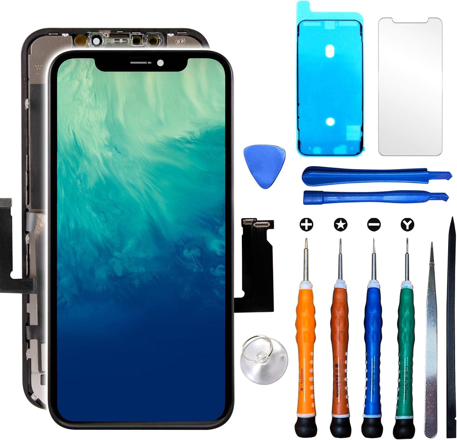 Ace Tech Compatible with iPhone XR LCD Screen Replacement 6.1 inch (Model A1984, A2105, A2106, A2108) Touch Display digitizer Repair kit Assembly Metal Backplate preinstalled