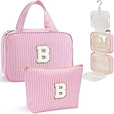 YOOLIFE Hanging Toiletry Bag for Women - Bridesmaid Gifts, Bridesmaid Proposal Gift Wedding Day, Bridal Shower Gifts, Cruise Ship Essentials, Letter B, Pink
