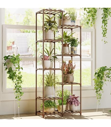 COOGOU Wood Plant Stand Indoor, 6 Tiered Plant Shelf for Multiple Plants RackTriangle , A Shape Corner Flower Pot Holder for Windowsill Patio Balcony Garden Living Room (Retro,Wooden COOGOU Wood Plant Stand Indoor, 6 Tiered Plant Shelf for Multiple Plants RackTriangle , A Shape Corner Flower Pot Holder for Windowsill Patio Balcony Garden Living Room (Retro,Wooden