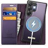 PlusnapX Wallet Case for Samsung Galaxy S25 Ultra Compatible with Magsafe, 2-in-1 PU Leather Flip RFID Blocking Card Holder Stand Shockproof Magnetic Detachable Cover for Galaxy S25 Ultra, Purple
