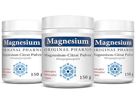 Magnesium-Citrat Pulver - 100% Pures Magnesiumcitrat ohne Zusätze - Für Muskeln, Nerven & Elektrolytbalance - 3 x 150 g | 3 D