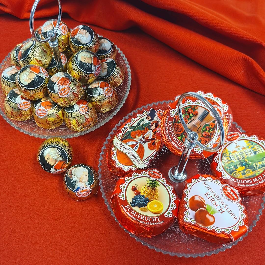 Reber, Constanze Mozart-Kugeln Barock, 15er Packung, Kugeln aus Alpenmilch Schokolade, Gefüllt mit Pistazien, Marzipan, Mandeln, Haselnuss-Nougat, 300g (15 Constanze Stück) 6