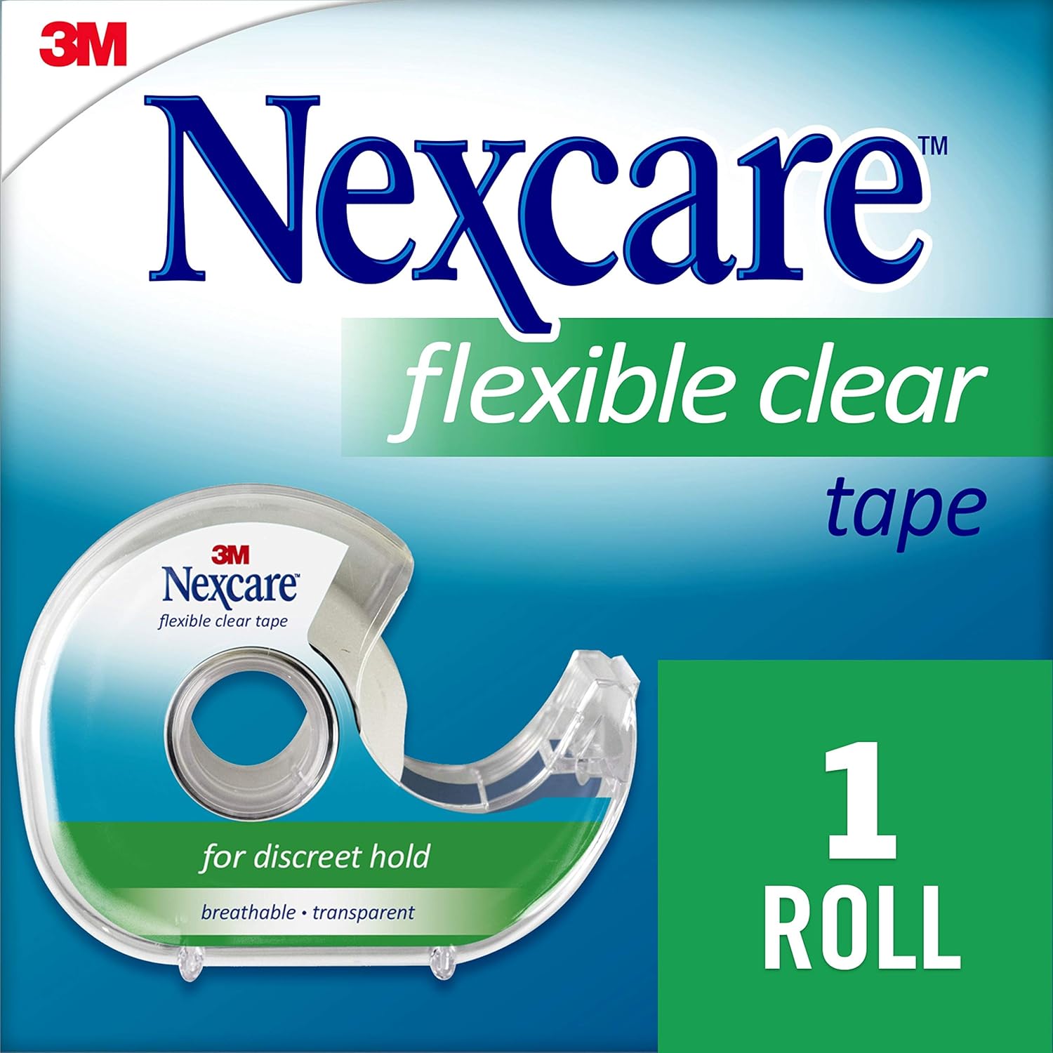 Nexcare Flexible Clear Plastic FirstAid Tape with Dispenser, 19mm x 6