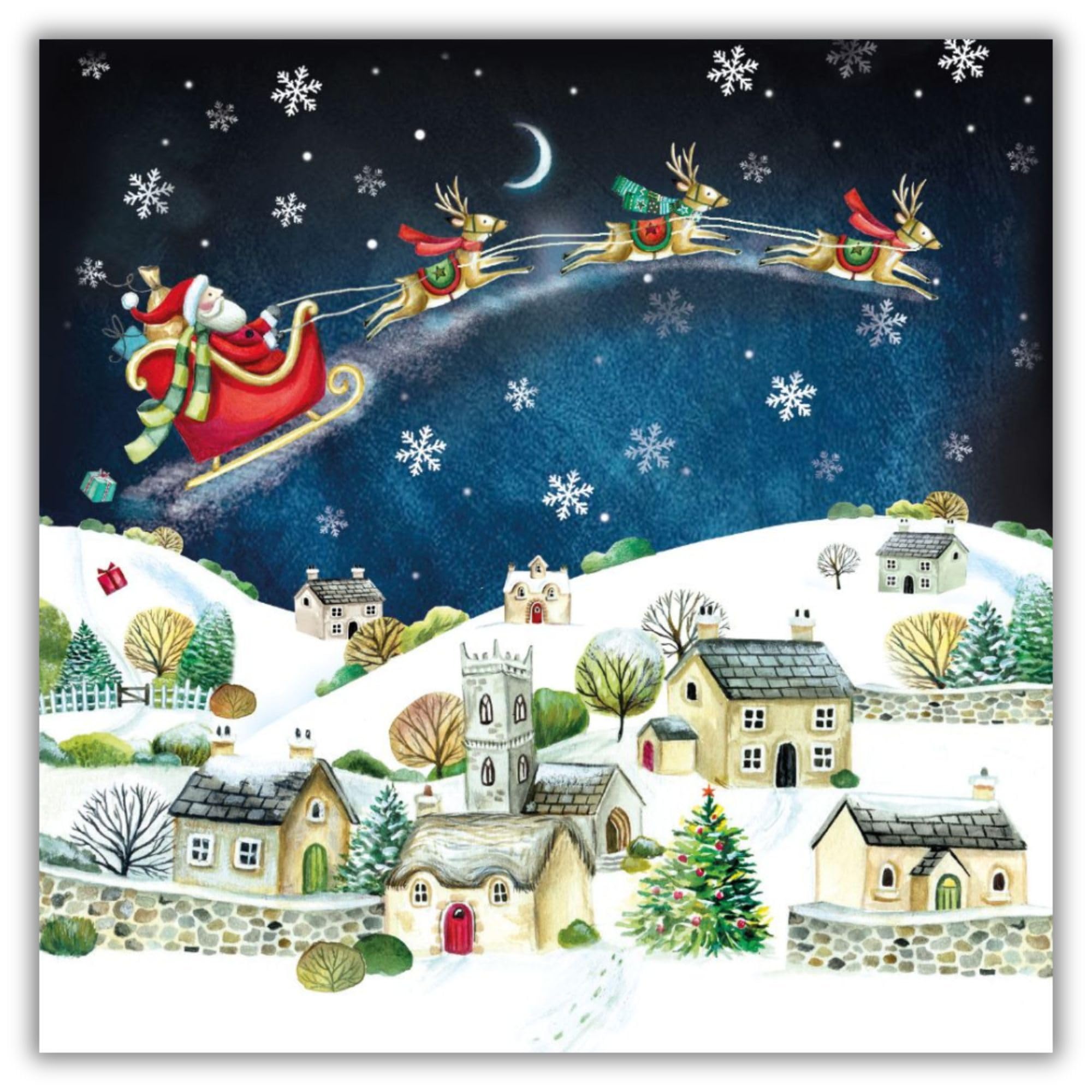 Museums & Galleries Charity Christmas Card Pack of 8 - Santa Over the Rooftops - Christmas Card Multipack - In Aid of UK Charities