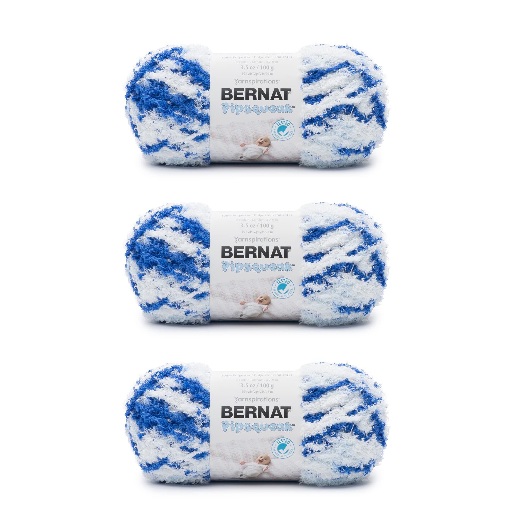 Bernat Pipsqueak Blue Jean Swirl Yarn - 3 Pack of 100g/3.5oz - Polyester - 5 Bulky - 101 Yards - Knitting/Crochet
