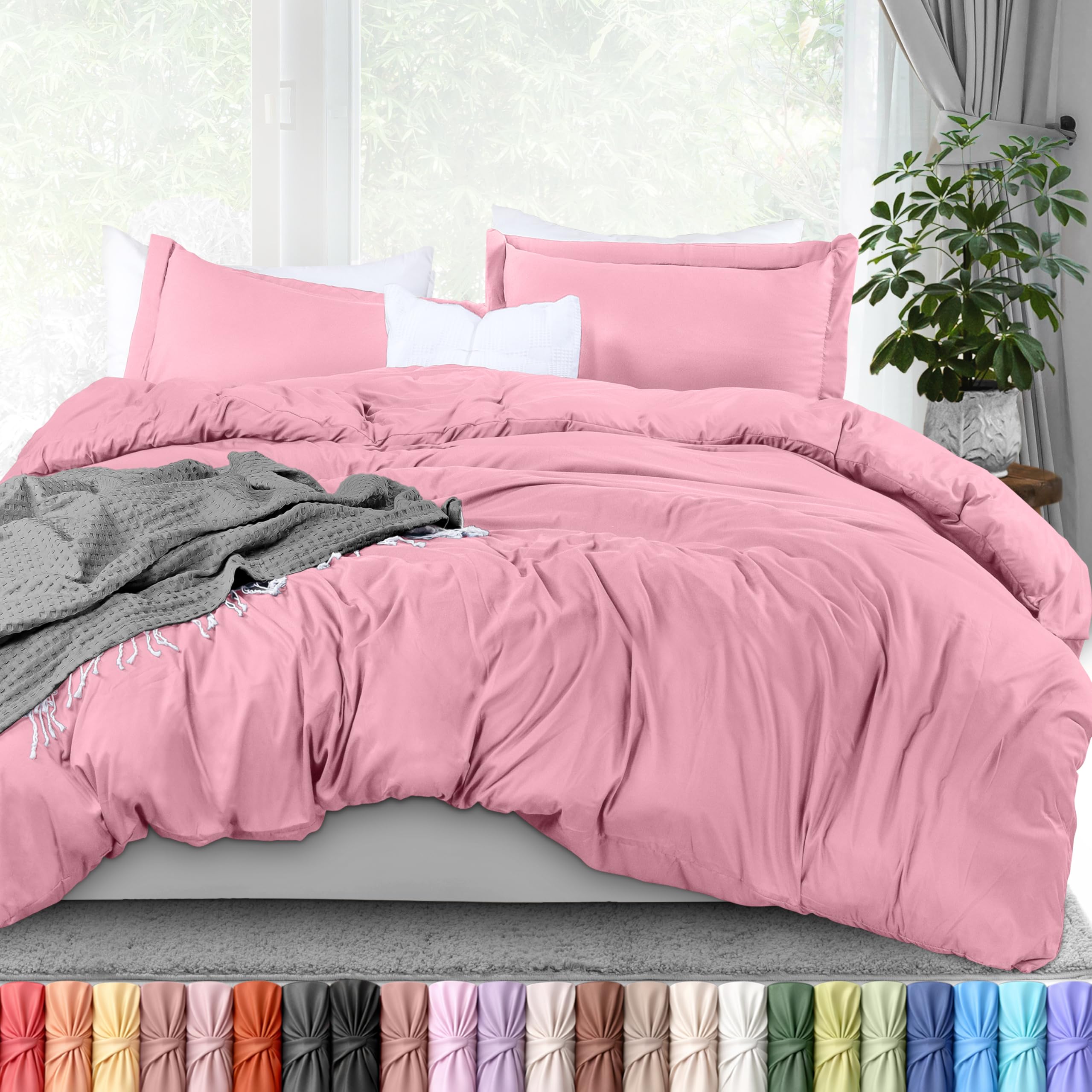 Utopia Bedding Duvet Cover Queen Size Set - 1 Duvet Cover with 2 Pillow Shams - 3 Pieces Comforter Cover with Zipper Closure - Ultra Soft Brushed Microfiber, 90 X 90 Inches (Queen, Pink)
