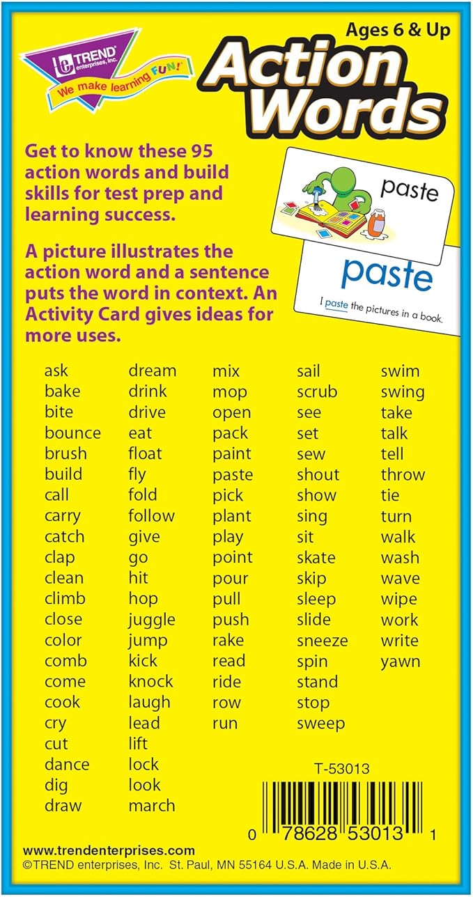 Amazon Com Trend Enterprises Inc Action Words Skill Drill Flash Cards Toys Games