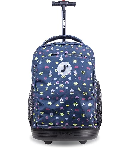 J World Sunrise Kids Rolling Backpack with Wheels for Girls Boys, Roller Bookbag for School, 18 x 13 x 9 Inches, Panda