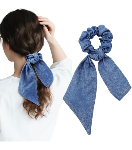 2pcs Denim Blue Headband and Scrunchie Set Amazon.com : Blue Jean Hair Scrunchies Blue Denim Hair Ring  main image 4