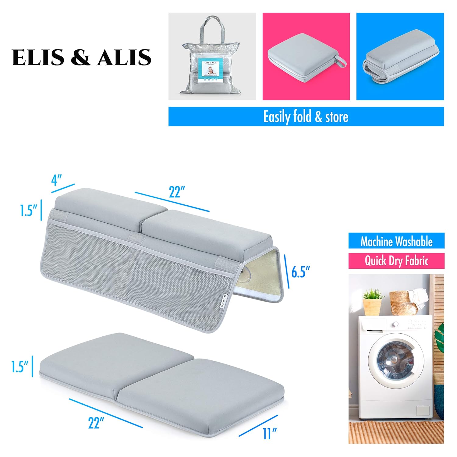 Elis & Alis Bath Kneeler with Elbow Rest Pad, Baby Bath Kneeling Set, Knee and Elbow Cushioned Support, Water Resistant Fabric, Mesh Pocket for Infant Toys & Bathing Accessories : Baby