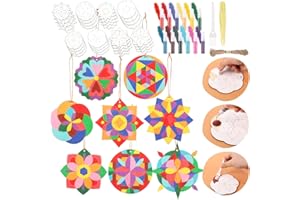 Weekgrat 24 Pcs 4 Inch Sand Painting Mandala Coloring Craft Kits Animal Wooden Sand Art with 12 Colored DIY Valentine Self Adhesive Painting for Party Favors Gifts Fun Home Activities(Mandala)
