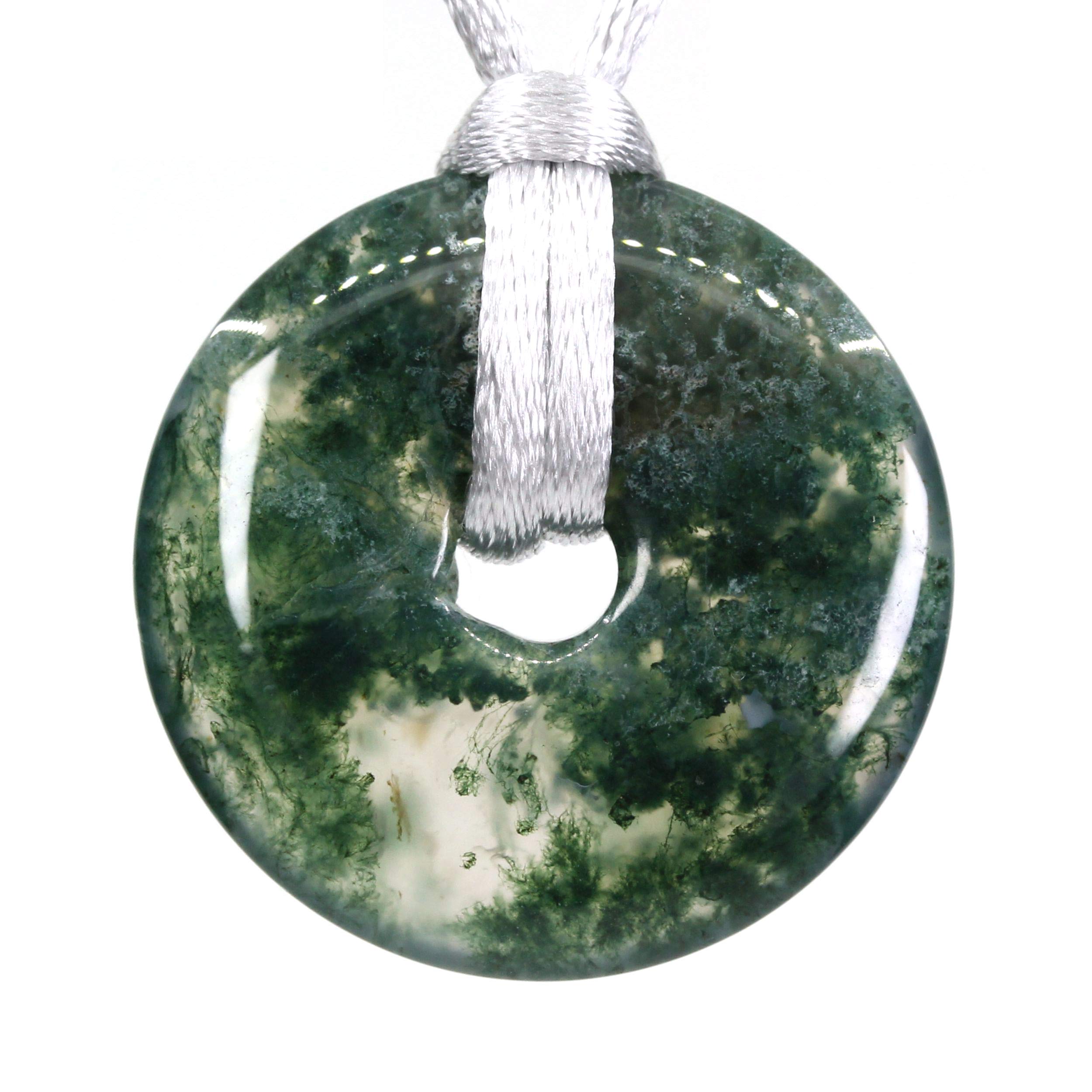 CHENYUE Natural Moss Agate Peace Donut 30M Beads Adjustable Braided Macrame Tassels Pendant Unisex