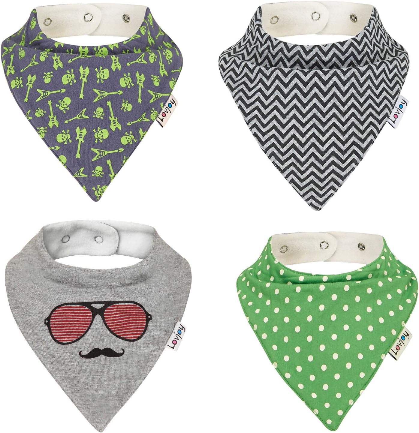 Lovjoy Bandana Drool Baby Bibs (4 Pack) Super Absorbent & Soft for Ultimate Comfort with Adjustable Snaps- Cute Baby Gift for Boys & Girls (Set 05)