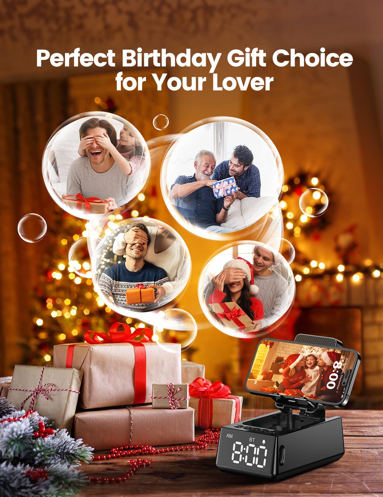 Bluetooth Speaker White Elephant Gifts:Induction Cell Phone Stand HD Sound Gift for Men Women Adults Birthday Christmas Secret Santa,Kitchen Gadget Mom Wife Dad Husband Teen Stocking Stuffers(Black)