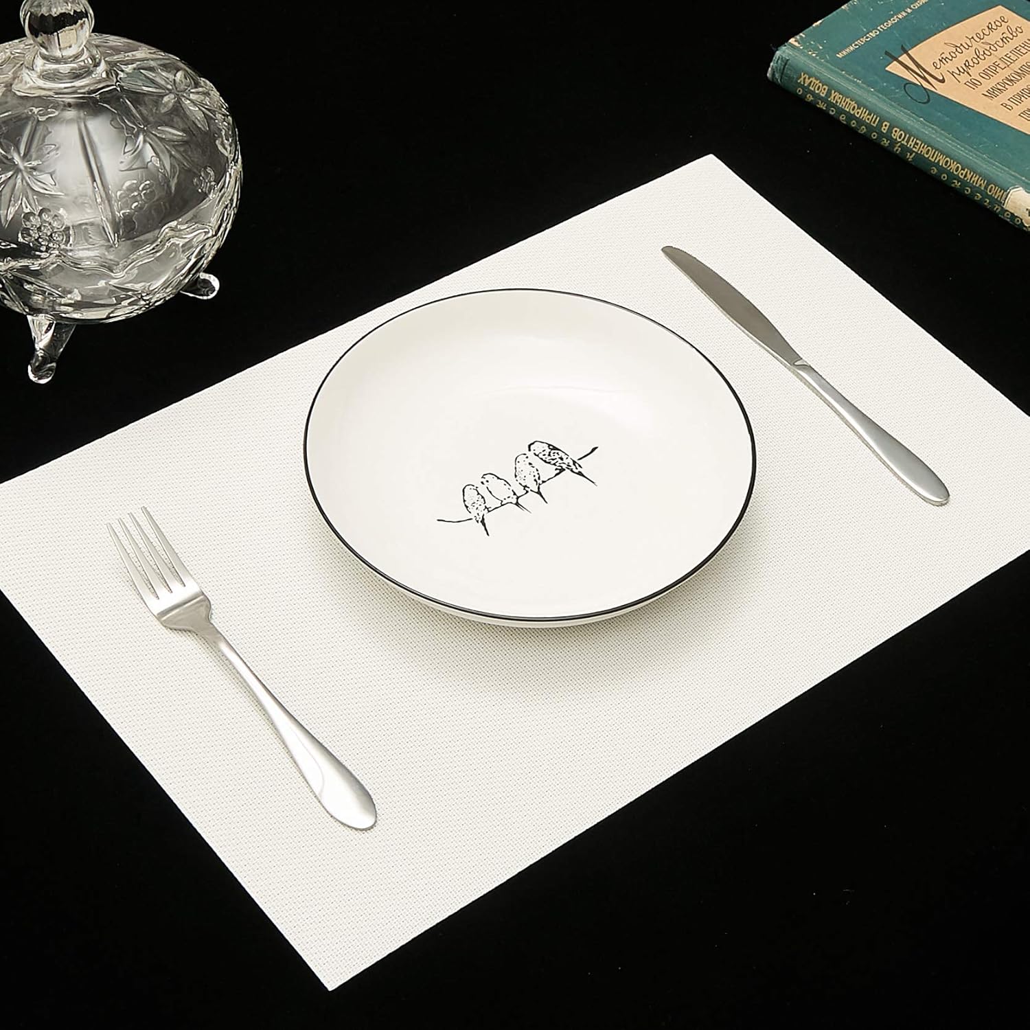 DOLOPL Placemat Placemats Waterproof White Placemats Set of 6 Crossweave Woven Vinyl Laminated Table Mat Easy to Clean Heat Resistant Wipeabl Placemats for Dining Table: Home & Kitchen