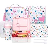 Kids Bento Lunch Box with 6 Compartments Girls Lunch Box with Lunch Bag,Stainless Steel Water Bottle,Ice Pack & Utensils Set,Birthday Gifts for Ages 3-12 Back to School Toddler Girls