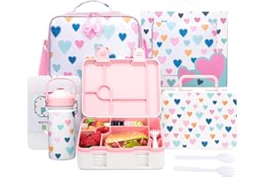 ORUIJI Kids Bento Lunch Box with 6 Compartments Girls Lunch Box with Lunch Bag,Stainless Steel Water Bottle,Ice Pack & Utensils Set,Birthday Gifts for Ages 3-12 Back to School Toddler Girls