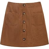Noomelfish Girl Corduroy Skirts Kids Fall Winter Button Mini Skirt with Pockets (5-12 Years)