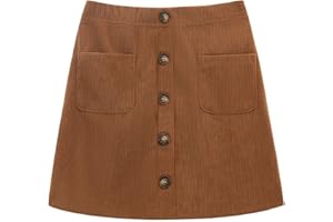 Noomelfish Girl Corduroy Skirts Kids Fall Winter Button Mini Skirt with Pockets (5-12 Years)
