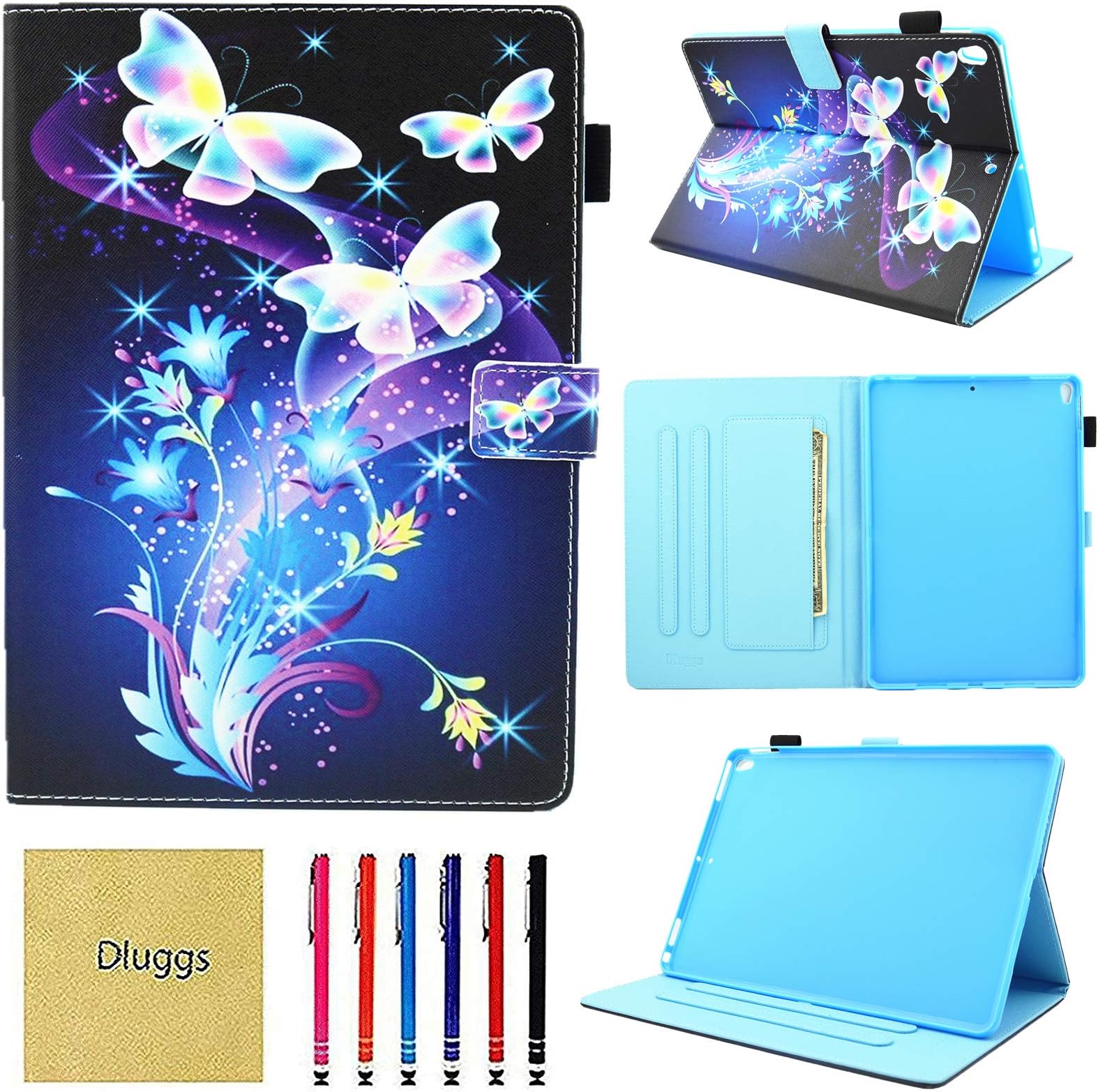 iPad Air 3 Case, iPad Air 3rd Gen 10.5" 2019 / iPad Pro 10.5" 2017 Case, Dluggs PU Leather Folio Smart Stand Cover with Auto Sleep/Wake for Apple iPad 10.5 Inch Tablet, Color Butterfly