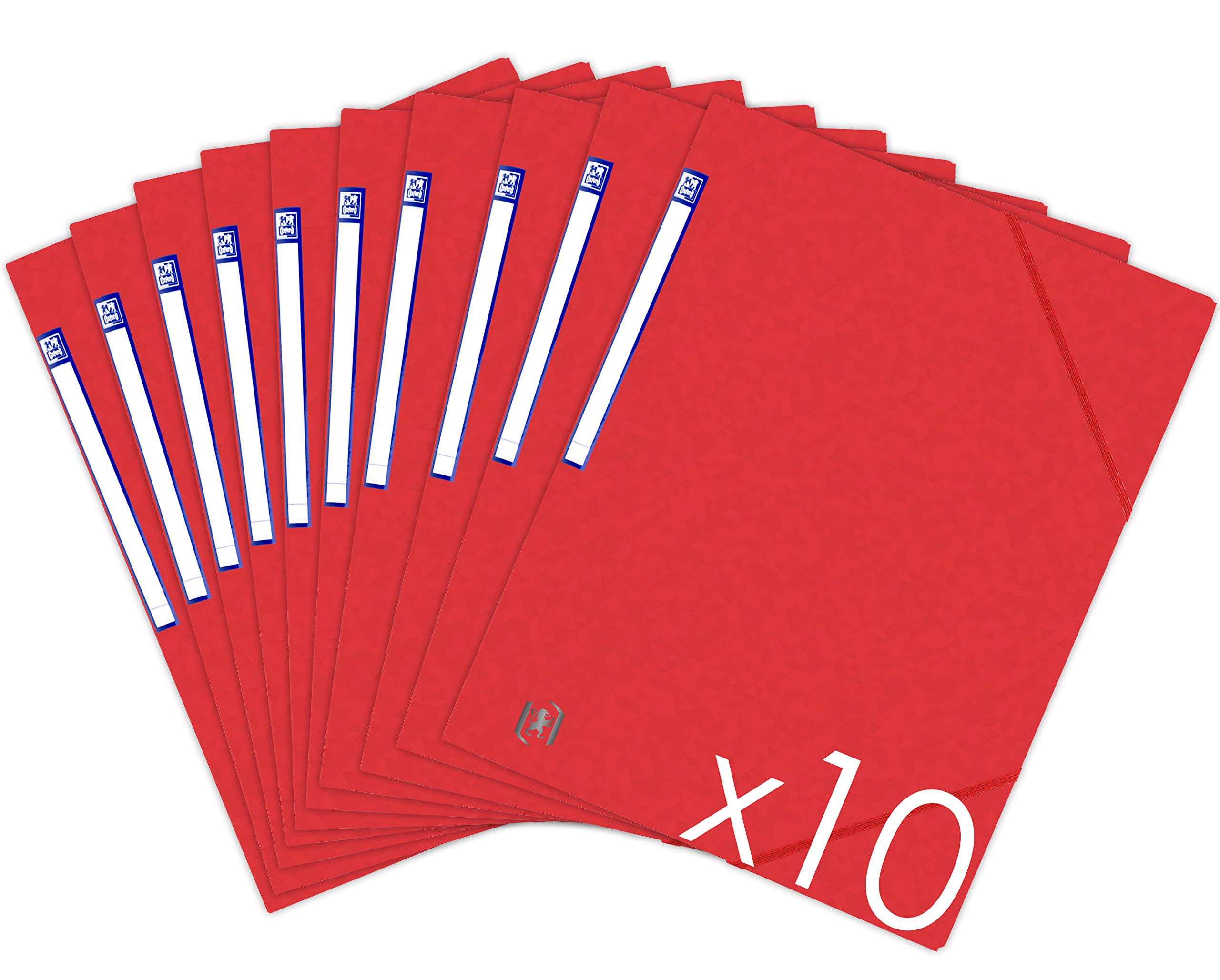 Oxford TopFile+ Pack of 10 Cardboard Folders Without Flaps with Elastic Bands A4 Format Red