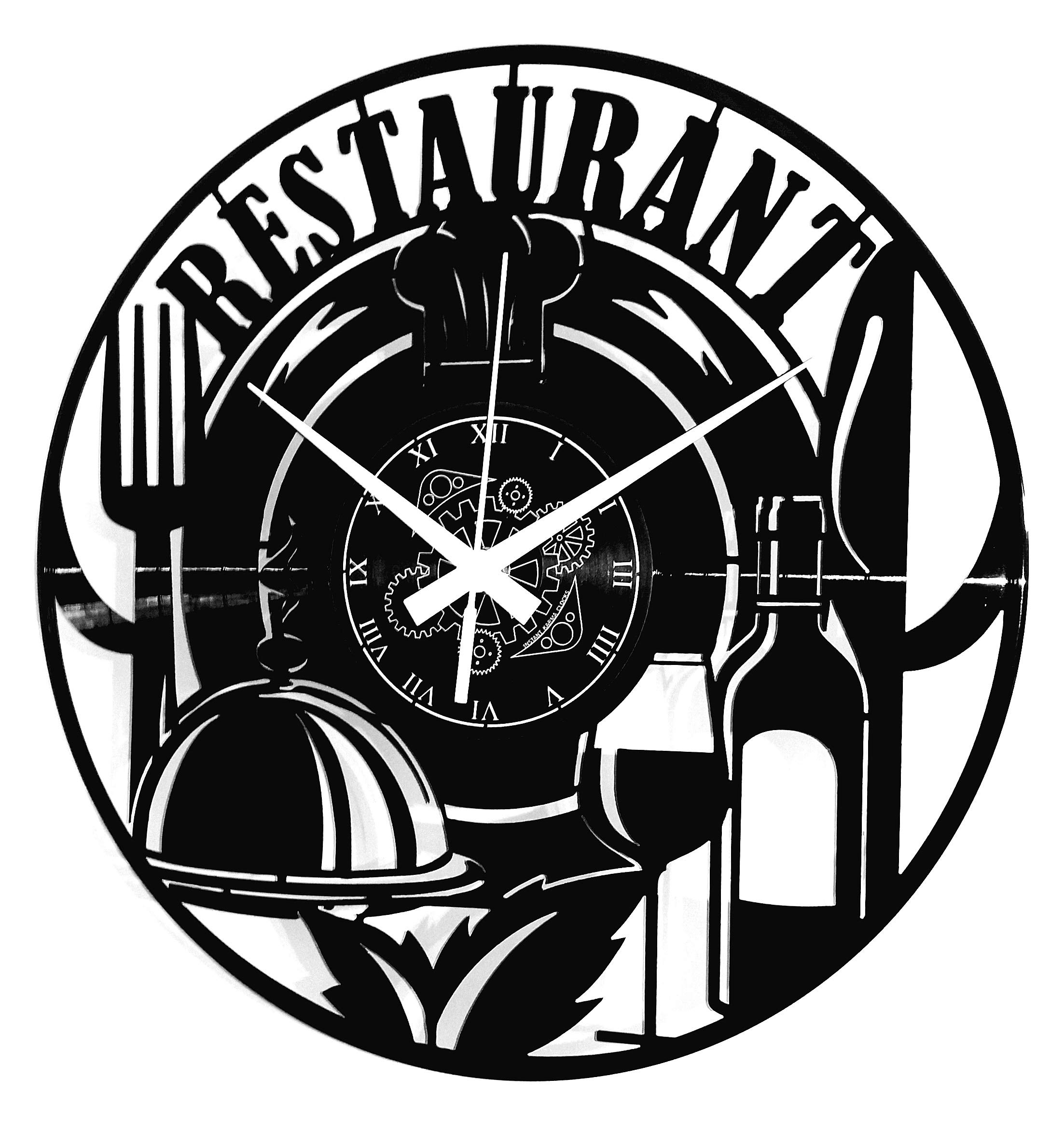 Instant Karma Clocks | Restaurant Wall Clock with Chef Hat, Wine, Cutlery & Dish Design – Silent No-Ticking | Perfect for Bedroom, Office, Studio, Cabin, Living Room – Unique Decoration