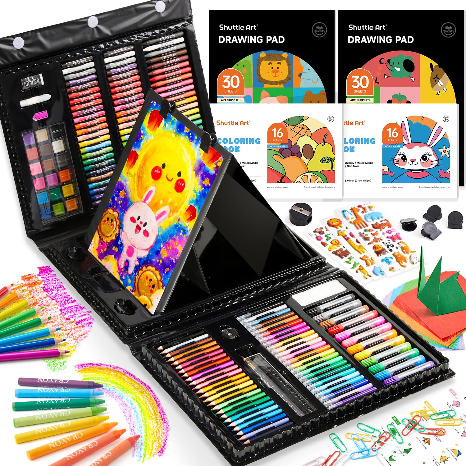 Shuttle Art 335-Piece Art Set for Kids, Ages 6-12 - Includes Colouring Books, Pencils, Pastels, Crayons, Watercolours, Markers & More